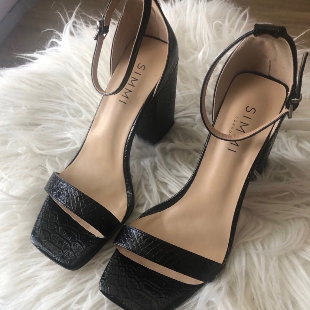 Black “Python Print” Block Heels